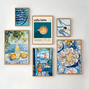 Mediterranean Food Moment-kitchen fashion Poster Coffee print Wall Decor for Coffee Shop Home Bedroom Living Room wall art set