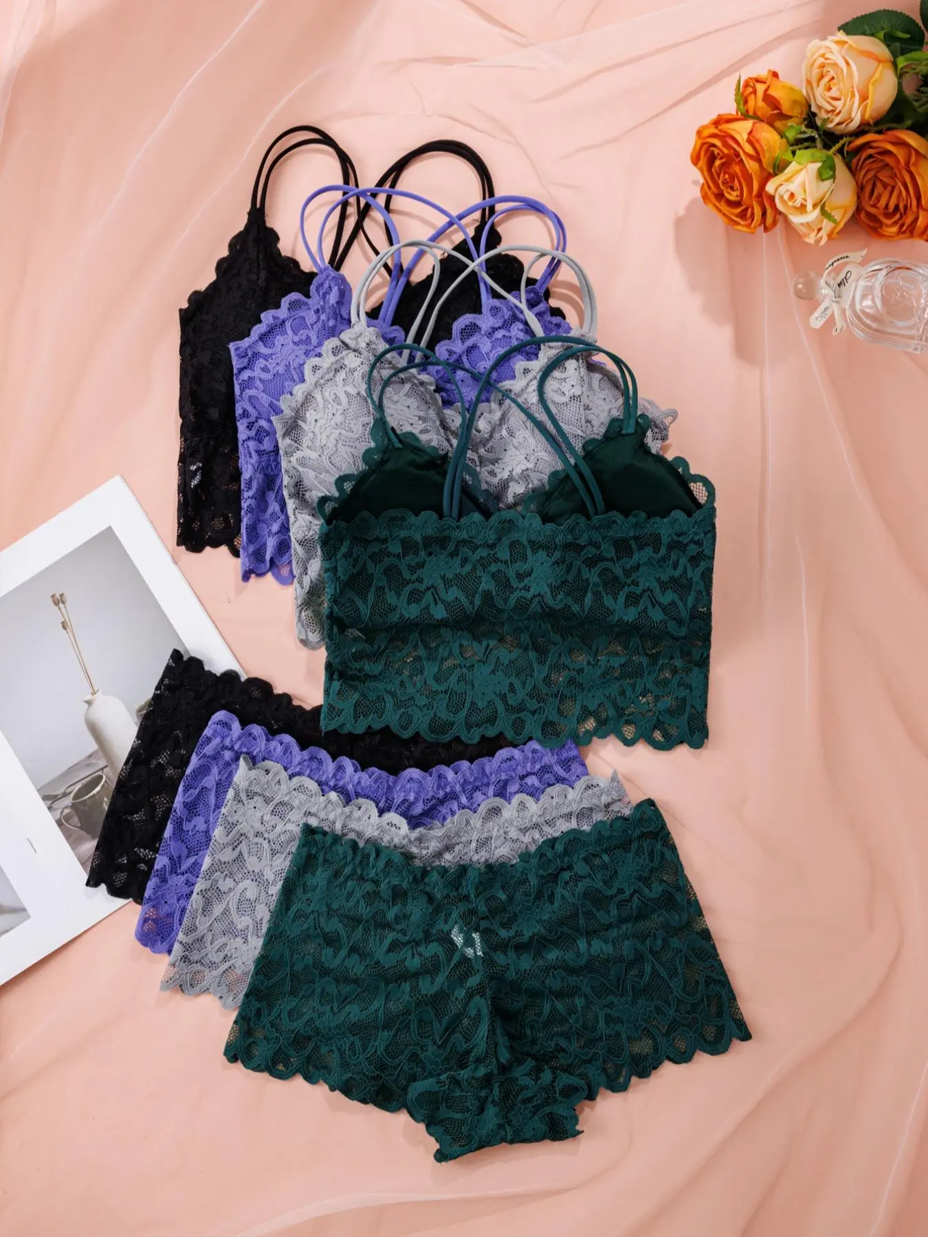 Women's Contrast Lace Backless Wireless Bra & Panty Underwear Set, Sexy Comfy Breathable Pink Lingerie Set for Daily Wear, Underwear Set for Women - TikTok Shop Women's Contrast Lace Backless Wireless Bra & Panty Underwear Set, Sexy Comfy Breathable Pink Lingerie Set for Daily Wear, Underwear Set for Women - TikTok Shop