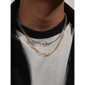 1pc Hip-hop Punk Neutral Style Side Chain Boat Anchor Pendant Stainless Steel Necklace Daily Casual Wear Accessories