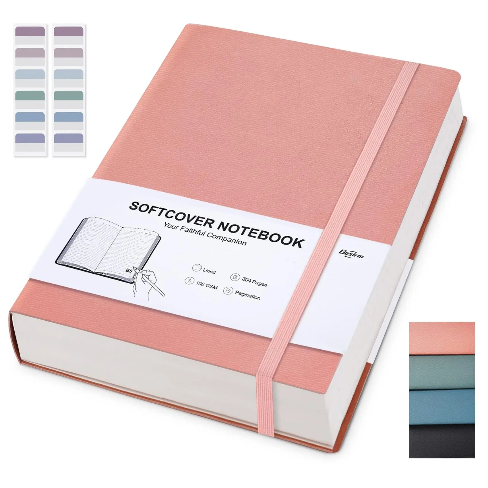Lined Notebook Journal Softcover  B5 Leather With Paper 100gsm Thick Journals For Women Men Large College Ruled Notebooks Writing Work 7.6'' X 10'' - 304 Pages Pink
