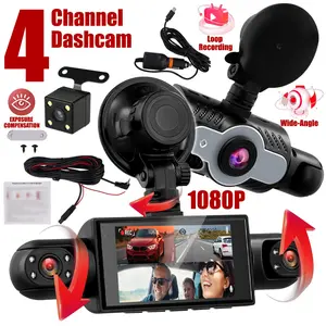 RIMOODY 360° Dash Cam 4-Channel 1080P Front + 3×480P Recording 3-Inch IPS Screen 8 Night Vision Lights Motion Detection Loop Recording Reverse Assist Parking Monitor 64GB Card 13 Languages Universal Fit