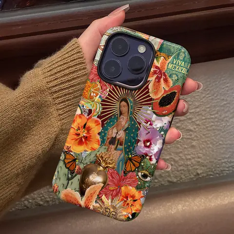 Glossy 2-in-1 Patterned Virgin Mary Smartphone Case - Durable Dual-Layer Shockproof Cover, Soft TPU Bumper, Hard Shell Guards, MagSafe (2-in-1) Magnetic Casing for iPhone 12/11/13/14/15/16/17/18 Pro Max Plus Air Accessories