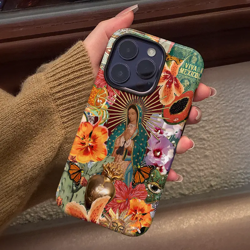 Glossy 2-in-1 Patterned Virgin Mary Smartphone Case - Durable Dual-Layer Shockproof Cover, Soft TPU Bumper, Hard Shell Guards, MagSafe (2-in-1) Magnetic Casing for iPhone 12/11/13/14/15/16/17/18 Pro Max Plus Air Accessories