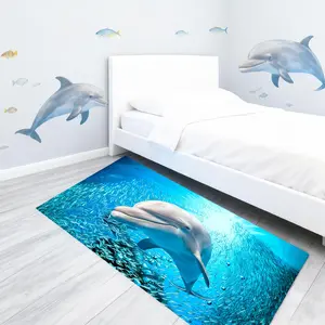 3D Ocean Wall Decal, Dolphin Wall Stickers Waterproof Removable Seascape Floor Stickers for Bathroom Bedroom Living Room Themed Decor 23.6"x35.5"