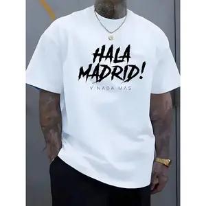 Men'S "Hala Madrid!" Graphic T-Shirt - Soft, Comfortable Polyester Crew Neck, Casual Short Sleeve Tee for Summer & Spring, Lightweight & Breathable Design, Perfect for Sports or Casual Attire, Sports Casual Wear |     Bold Letter Print |     Comfortable
