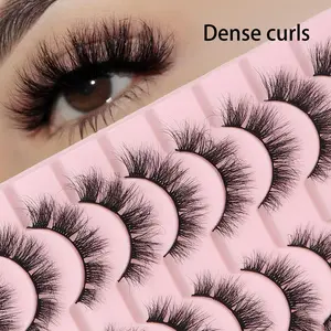 Natural Look False Eyelashes, 10 Pairs Reusable Fluffy Curly Thick Faux Cluster Lashes, Volumized False Eyelashes for Women and Girls Eye Makeup Enhancement, Eyelash Extension, False Eyelashes Extensions