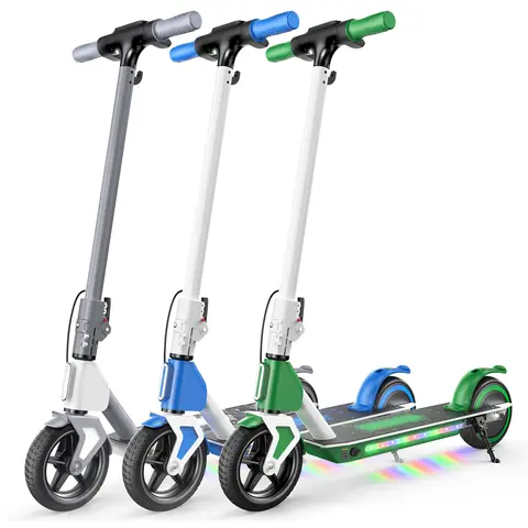 Kids Motorized Scooter for 6+ Years, 150W Motor, Foldable Multifunctional Outdoor Sports Equipment, 3-Speed, 5-in Flash Tire, Colorful Lights, Adjustable Height, Dual Brakes, UL 2272 Certified, Musical, 6-Month Usage Reference