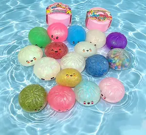 Glitter/Ribbon Bead/Ball Bead Dumpling Squishy with Steamer Storage Box, TPR Soft Stress Relief Squeeze Toy, Cartoon Smiley Face Slow Rebound Decompression Gift