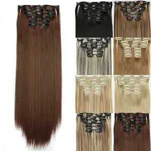 Clip in Hair Extensions 24 Inches Straight Hairpieces 6 PCS Set, Jet Black, Natural Black, Dark Brown, Chocolate Brown, Chestnut Brown, Multi-Tonal Highlights, Ombre Balayage Shades Synthetic Fiber Full Head Natural fluffy Comfortable Hair Piece Clip ins
