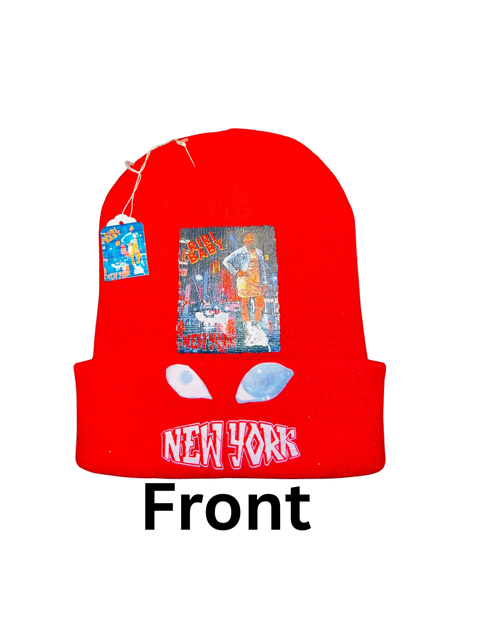 Riri Baby NYC Peek-A-Boo Beanie NYFW Red with Front Design for Stylish Kids