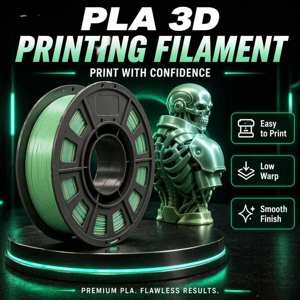 Jade Green Silk PLA 3D Printer Filament, 1.75mm Diameter, 300g Weight, Glossy Smooth Low-Warp High-Quality 3D Printing Supplies for FDM Printing, Ideal for Halloween Decor, Personalized Gifts, Handmade Skull Crafts, Affordable Accessory