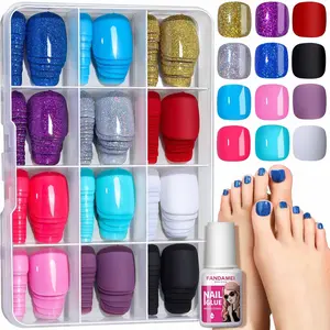 Press on Toenails,  288PCS Press on Toe Nails Short Square, 4 Glitter Toenails Full Cover