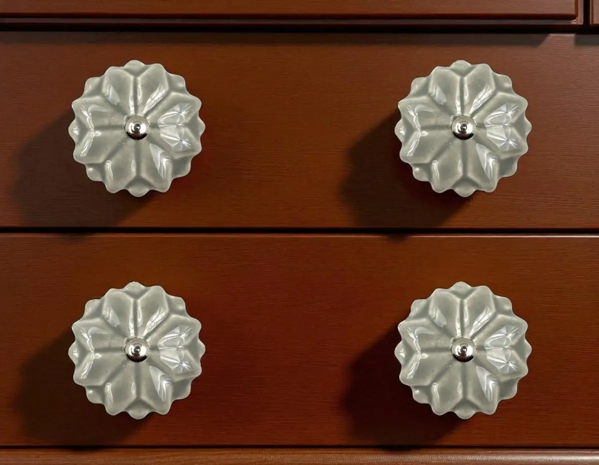 HomeRoots Gray Ceramic Floral Doorknobs - 6-Piece Set, 1 Size, Hand-Painted Embossed Unique Patterns, Easy Install, Includes Screws, Decorative Handles Doorknobs Drawer Pull Knobs, Transforms Room