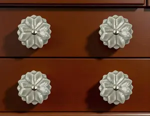 HomeRoots Gray Ceramic Floral Drawer Pull Knobs - Set of 6, Hand-Painted, Floral Embossed Design, Easy Install, Includes Screws