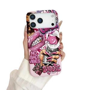 Pink “Baddie” Collage iPhone Case – Y2K Aesthetic Barbiecore Girly Glossy Print, Cute Trendy Shockproof Slim Protective Cover for iPhone 15/16/17 Series
