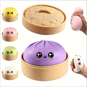 Dumpling Squishy - Blind Box , Cute Anxiety Relief Fidget Toy with Steamer Box Soft Squeeze Decompression Dough for Adults, Q Elastic Soft Waxy, Mengqu Cartoon Expression, Safe Environmentally Friendly Material.