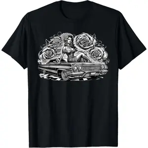 Casual Cotton shortsleeve tees Mexican Street Culture Lowrider Latina Chola Model T-Shirt