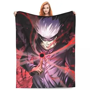 Anime Style Super Soft Flannel Blanket Gojo Satoru Blanket Cover Anime Jujutsu Kaisen Plush Throw Blankets , Manga Inspired Throw Blanket for Sofa Bed Couch, Cozy Fleece Blanket for Teens Adults, Gamer Room Decor Gift