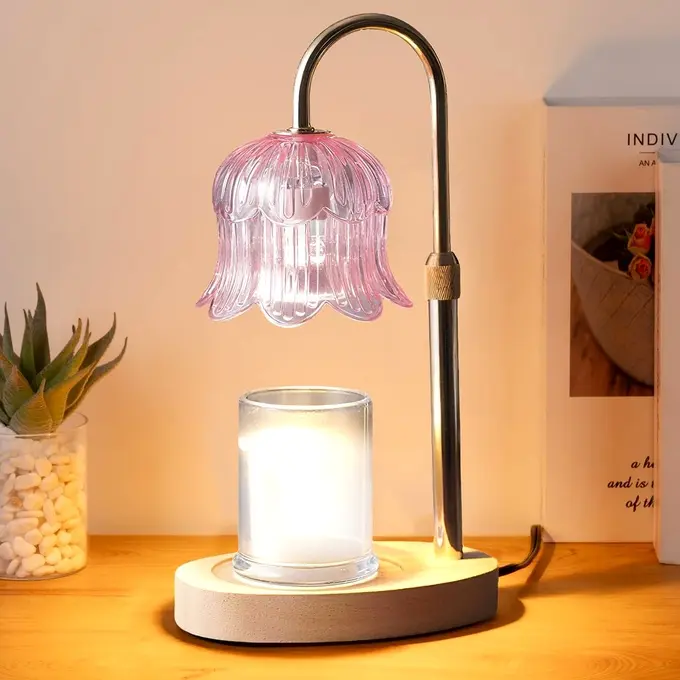 Pink Flower Candle Warmer Lamp with Timer, Electric Wax Lamp Home Decor, Birthday Gift for Women