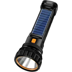 Solar/Rechargeable Multi Function 1000 Lumens LED Flashlight, with Emergency Strobe Light and 1200 Mah Battery, Emergency Power Supply and USB Charging Cable, Fast Charging