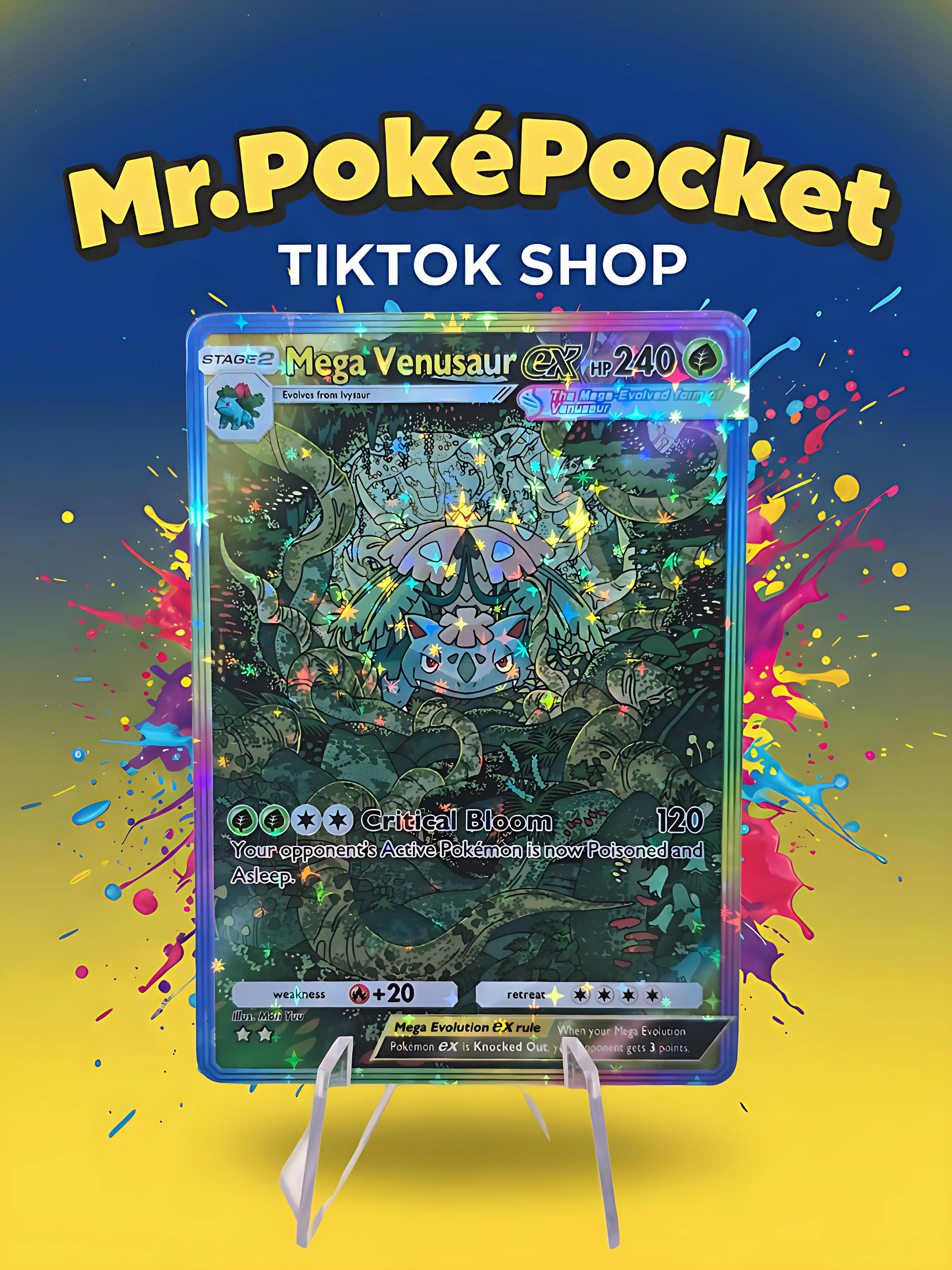 THE JUNGLE KING! Mega Venusaur ex Custom Holo - Starry Glitter Finish - Precision Cut - Standard Size/Pokemon Back - TCG