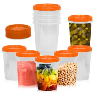 HomeyGear 32 oz 12 Pack Orange Twist Top Food Deli Containers Screw Seal Lid Meal Prep Leakproof Stackable Reusable, Microwave Dishwasher Freezer Safe Quality Plastic Storage Container BPA Free Durable