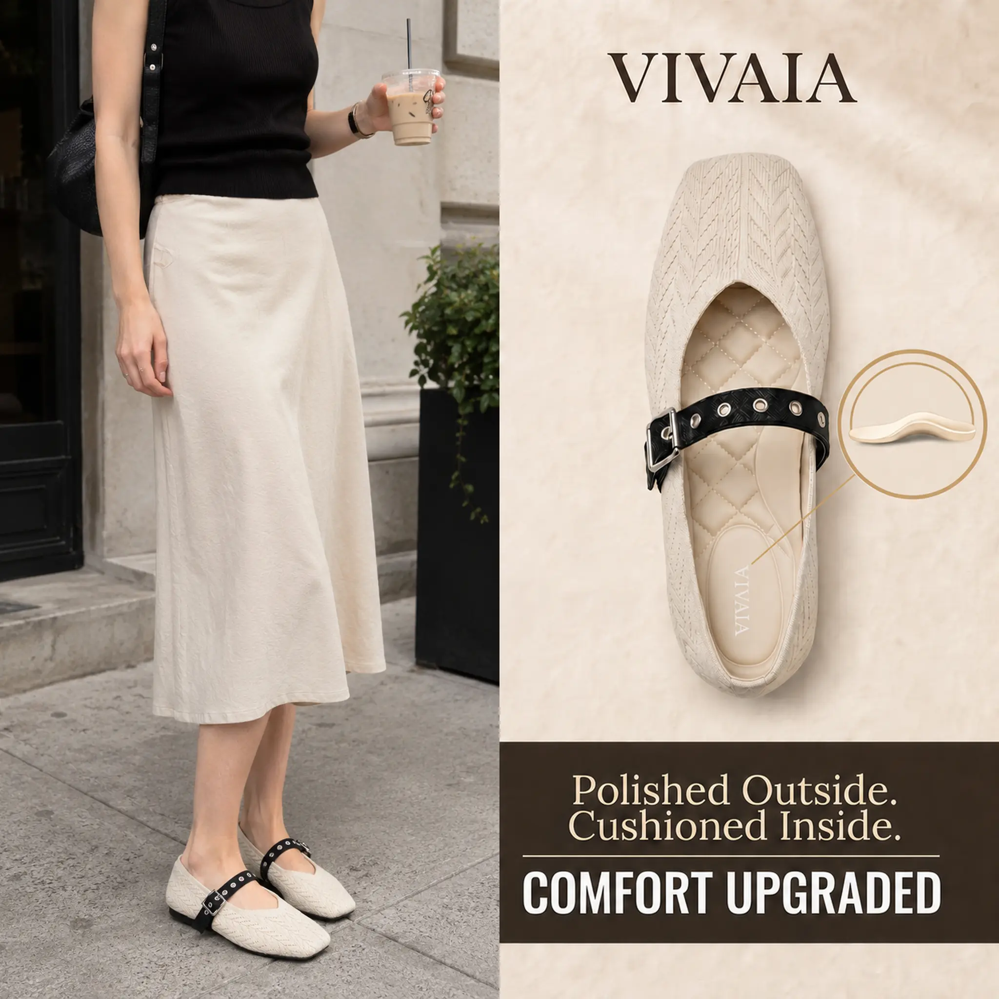 VIVAIA Square-Toe Margot Mary Jane Flats, Upgraded 3.0 Comfort Ballet Flats, Breathable Knit Walking Shoes, Wide-Feet Friendly Shoes, Comfortable Flats, Margot Mary Janes 3.0,  Wide Feet Friendly Flats (Myriel) SpringStatements, SpringFresh tiktokshopspri