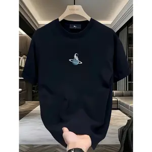 Men's Heavyweight Cotton Graphic T-Shirt Solar System Planet Print Casual Short Sleeve Tee Round Neck Summer Top for Teens & Young Adults Machine Washable Regular Fit Streetwear Soft Sweatshirt Tshirt