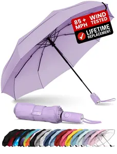 Windproof Travel Umbrella - Compact, Automatic, Pastel Lavender
