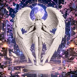 Anime Angel Warrior Figurine, Celestial Guardian Statue, Winged Decor