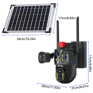 Q5 Outdoor Black Solar WiFi PTZ Camera, Dual 3MP Lens Multi-Screen View, Wireless Security Cam with Night Vision, Two-Way Talk, No Complex Wiring for 24/7 Monitoring