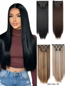 24-Inch Clip-In Hair Extensions, 6pcs  Long Straight Hair Extensions for Women, Heat-Resistant Synthetic Hairpieces Natural Look, Easy to Use,