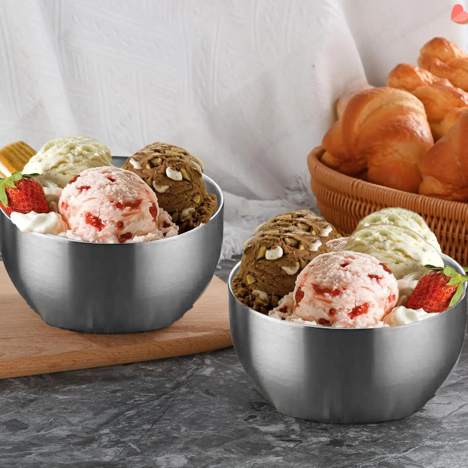 6pcs Stainless Steel Double-Walled Insulated Bowls, Square Bottom Metal Bowls, Lightweight Salad Bowl, Nesting Soup Cereal Bowls, Serving Bowls for Rice, Noodles, Dishwasher Safe, Perfect for Camping, Picnics, Families, Restaurants