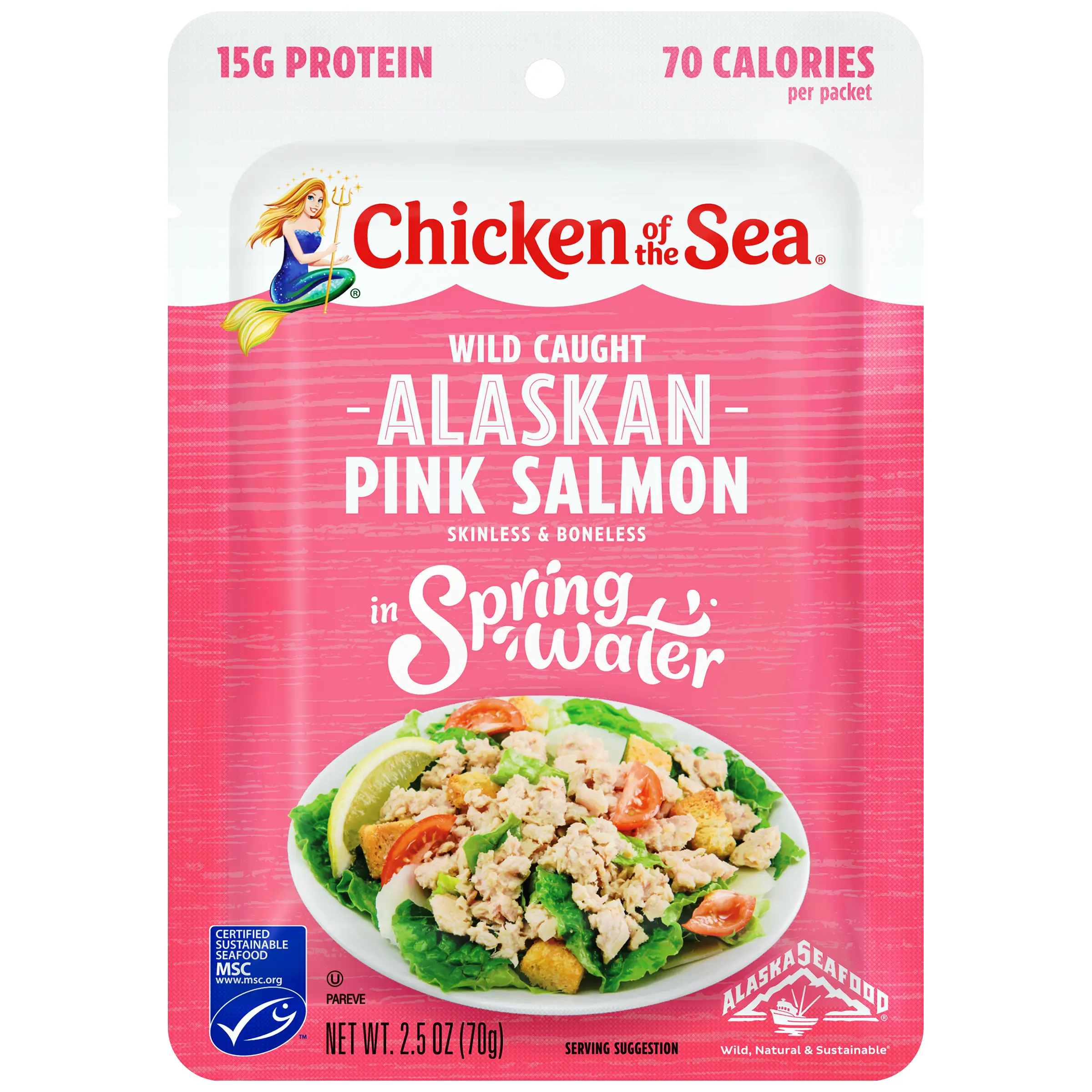 Chicken of the Sea Alaskan Pink Salmon in Spring Water, 2.5 oz. Packets (Pack of 4), Wild Caught, Skinless & Boneless