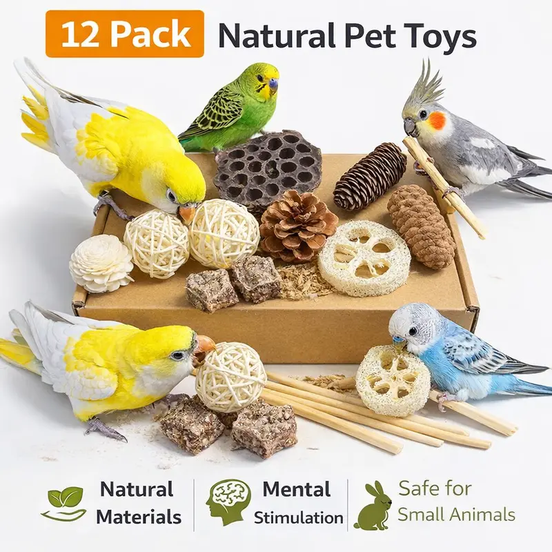 Anti-Bite Multi-Color Wooden Foraging Bird Toy - Cockatoo & Small-Medium Parrot Supplies with Wooden Parts, Chewing Attachments, Swing, Mental Stimulation, Entertainment & Decorative Functionality