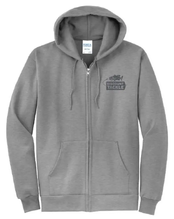Men's Classic Full-Zip Longsleeves Hoodie Sweatshirt - Lightweight All-Seasons Heather Gray & Black Cotton Blend Top, Adjustable Drawstring Hood, Logo Print, Sizes S (Small), XL (Extra Large), 2XL, 3XL