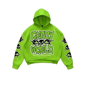 Men's Green Avant-Garde Hip-Hop Hoodie Casual Slogan Print Long Sleeve Oversized Knitted Fabric Pullover Menswear