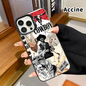 Western Culture Cowboy Pattern Magnetic Phone Case for iPhone 15 16 14 Pro Max 13 12 11 E Plus Shockproof Non Slip Military-Grade Protection Slim Cover Cellphone Protective