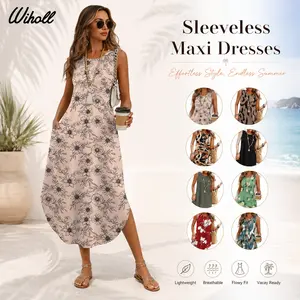 WIHOLL Summer Dresses for Women 2026 Hawaiian Beach Vacation Clothes Casual Sleeveless Maxi Long Sundresses with Pockets SwimWeek