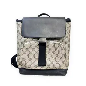 Pre-owned GUCCI GG GG Supreme coated canvas and leather trim Backpacks GG Supreme Backpack Beige/ebony canvas with black leather trim Very Good S014260331068