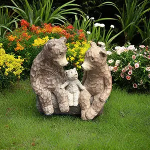 Creative cartoon teddy bear family resin decoration outdoor garden decoration living room balcony flower pot decoration handicrafts