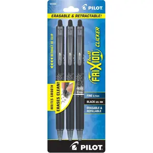 FriXion Clicker Erasable, Refillable & Retractable Gel Ink Pens - Fine Point, Black Ink, 3-Pack (31464)