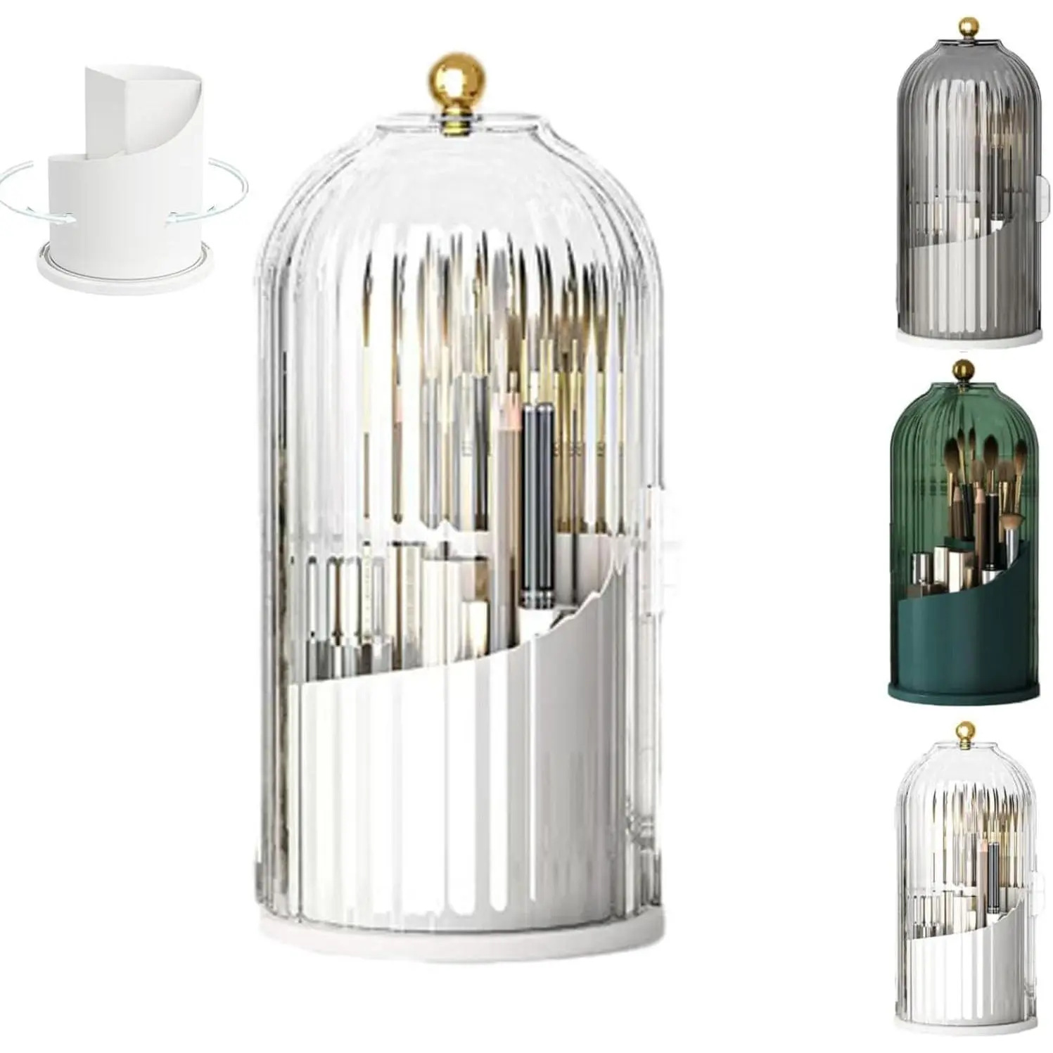 Concealed Toothbrush Holder, Covered Toothbrush Holders for Bathrooms, 360 Rotating Clear Dustproof Waterproof 3 Slots Makeup Brush Holder, Toothbrush Makeup Brush Holders with Cover.(white1)