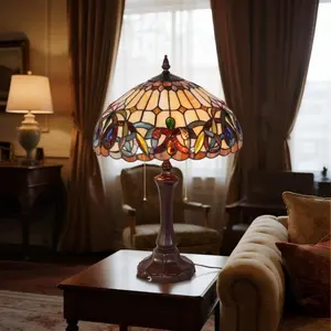 Tiffany-Style Stained Glass Table Lamp with Gradient Designs & Flexible Lighting Options 16.14" Diameter Classic Iron Base for Bedside Tables or Desks