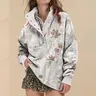 Soesdemo Women's Apricot Oversized Waffle Knit Camo Print Crew Neck Fleece-Lined Mock Neck Long Sleeve Buttoned Casual Pullover Tunic - Cozy and Cute Fall No Hood Top, Waffle Knit Long Sleeve Back to School Womenswear