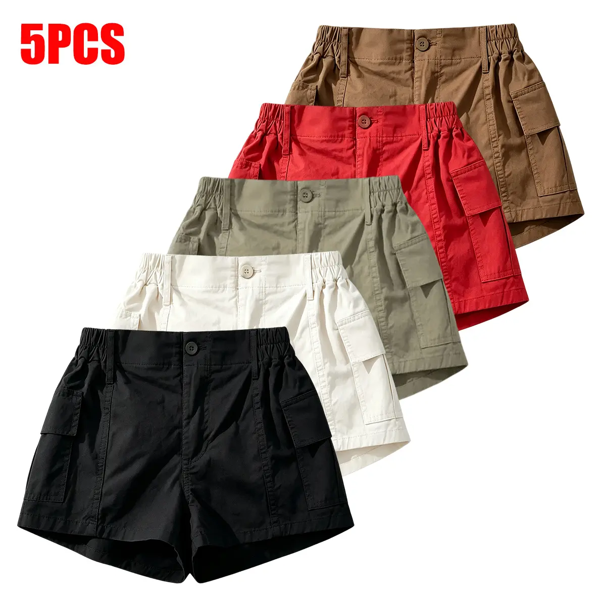 JOGWAVE women’s outdoor cargo shorts—fashionable low-rise casual summer shorts; 2026 model sports shorts with pockets, suitable for outdoor leisure activities; ideal for back-to-school shopping; multi-pocket design; solid color; low-rise waist; women’s sh