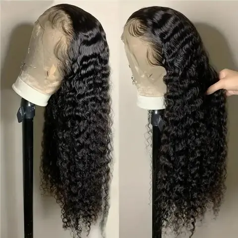 Women's 100% Human Hair Lace Front Wig - 13x4/13x6 HD Transparent Lace, Pre-Plucked with Baby Hair, Bleached Knots, 30-32 in Curly Deep Wave, 180% Density Natural Hairline (Female)
