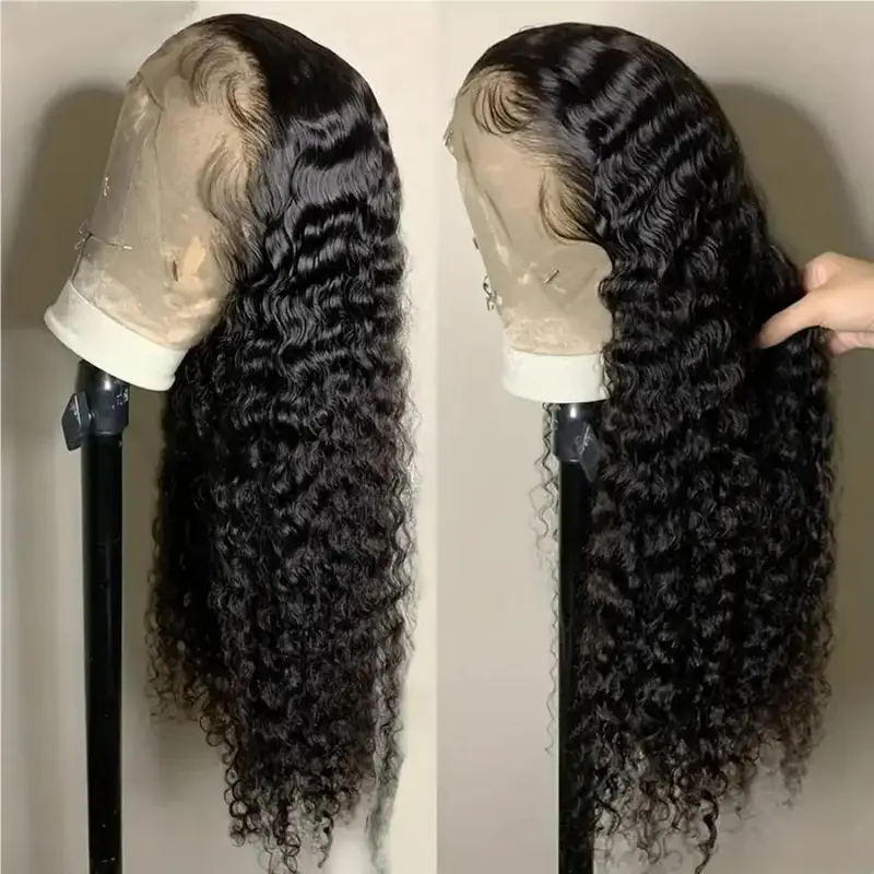 Women's 100% Human Hair Lace Front Wig - 13x4/13x6 HD Transparent Lace, Pre-Plucked with Baby Hair, Bleached Knots, 30-32 in Curly Deep Wave 13x6 Deep Wig, 180% Density Natural Hairline (Female)