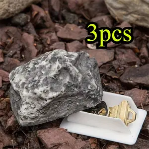 3pcs Hidden Doorstep Key Box, Outdoor Courtyard Simulated Small Stone Key Box, Outdoor Spare Garden Key Storage Box, Durable & Secure Design