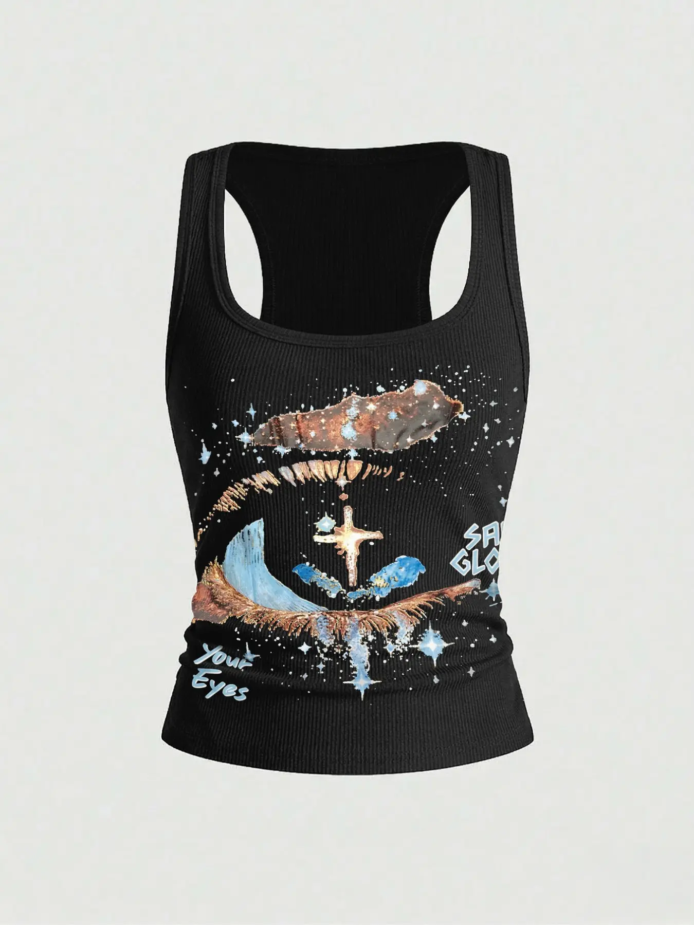Summer Women's Kpop Retro Bad Girl Street Style Streetwear Galaxy Print Casual Slim Sleeveless Tank Top Camisole Vest, Casual Versatile Fashion, Aesthetic, Suitable for Various Occasions